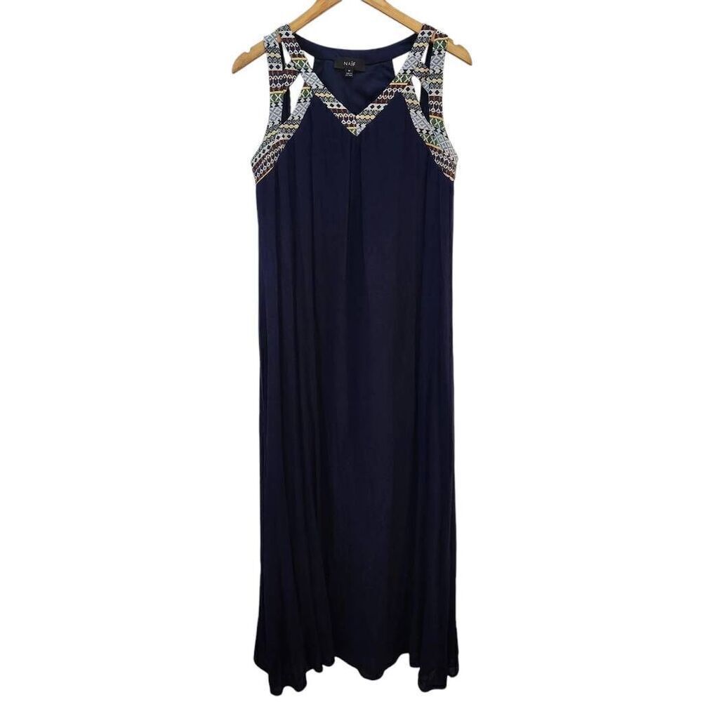 Naïf navy maxi dress cutout print‎ Rayon flowy boho festival medium